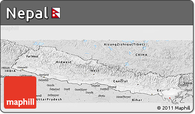 Silver Style Panoramic Map of Nepal
