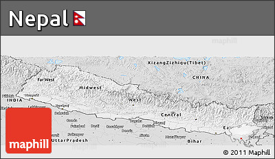 Silver Style Panoramic Map of Nepal
