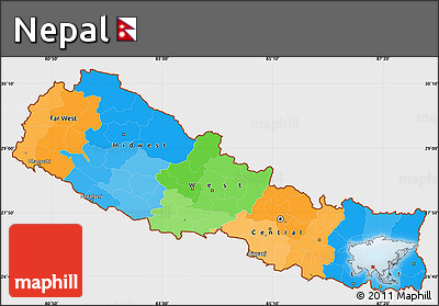 Political Simple Map of Nepal, single color outside