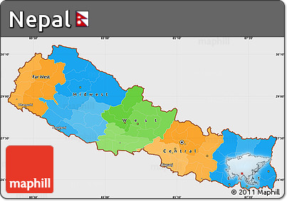Political Simple Map of Nepal, single color outside