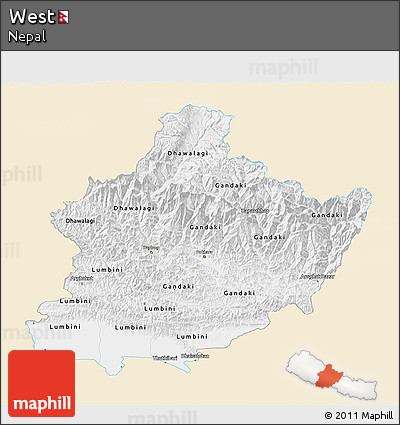 Classic Style 3D Map of West, single color outside