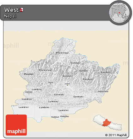 Classic Style 3D Map of West, single color outside