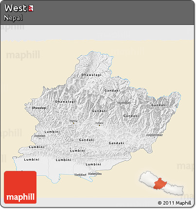 Classic Style 3D Map of West, single color outside