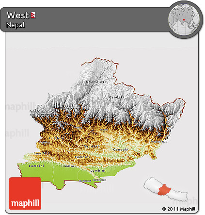 Physical 3D Map of West, cropped outside