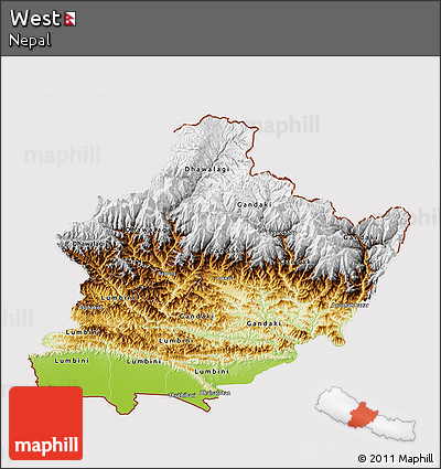 Physical 3D Map of West, cropped outside