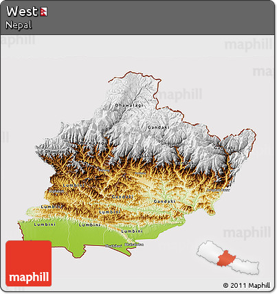 Physical 3D Map of West, cropped outside