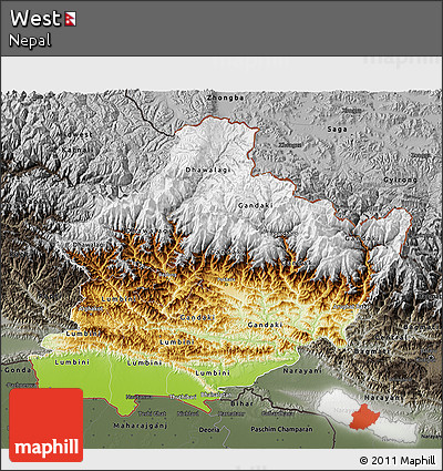 Physical 3D Map of West, darken, semi-desaturated