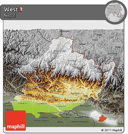 Physical 3D Map of West, darken, semi-desaturated