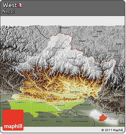 Physical 3D Map of West, darken, semi-desaturated