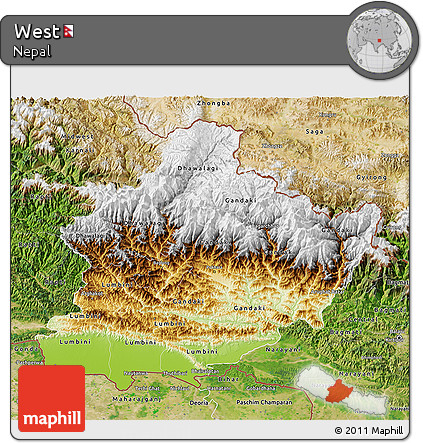 Physical 3D Map of West, satellite outside