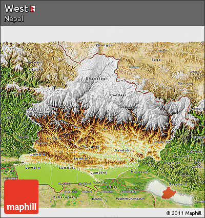 Physical 3D Map of West, satellite outside