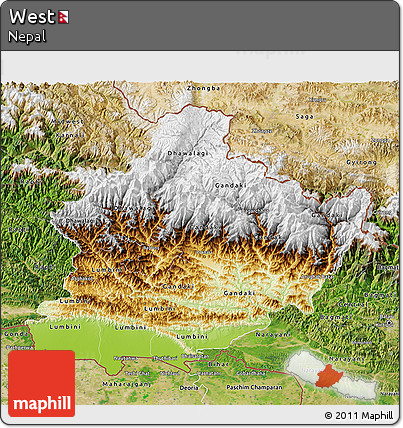 Physical 3D Map of West, satellite outside
