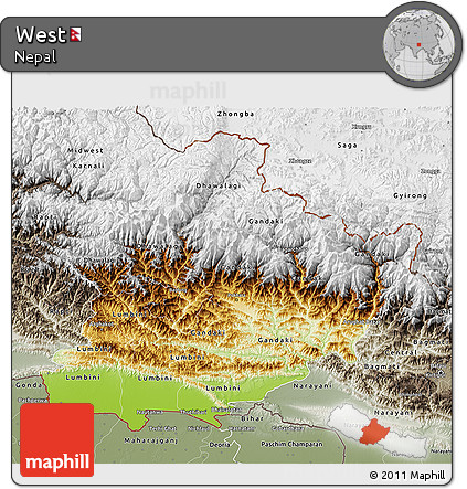 Physical 3D Map of West, semi-desaturated