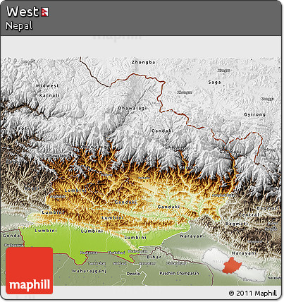 Physical 3D Map of West, semi-desaturated