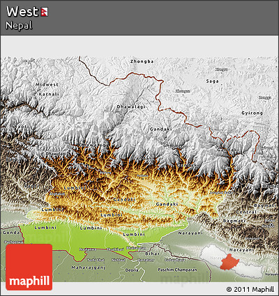Physical 3D Map of West, semi-desaturated
