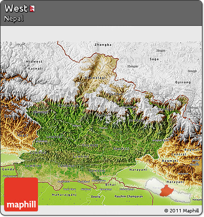 Satellite 3D Map of West, physical outside