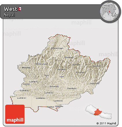 Shaded Relief 3D Map of West, cropped outside