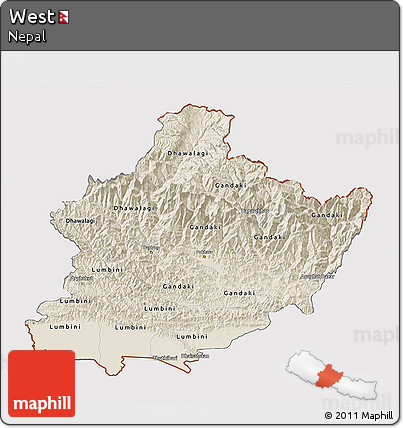 Shaded Relief 3D Map of West, cropped outside