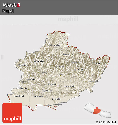 Shaded Relief 3D Map of West, cropped outside