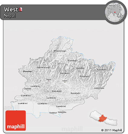 Silver Style 3D Map of West, single color outside