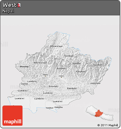 Silver Style 3D Map of West, single color outside
