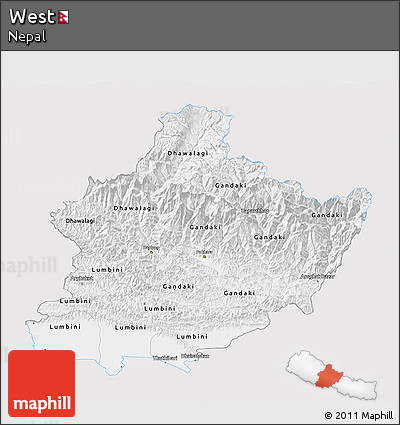 Silver Style 3D Map of West, single color outside