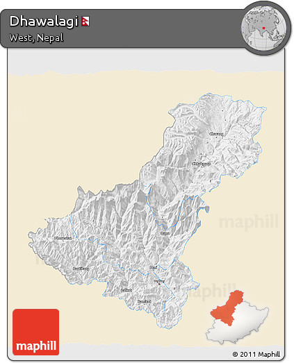Classic Style 3D Map of Dhawalagi, single color outside