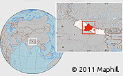 Gray Location Map of West, highlighted country, within the entire country, hill shading