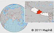 Gray Location Map of West, highlighted country, hill shading