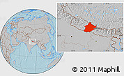 Gray Location Map of West, hill shading