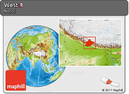 Physical Location Map of West, within the entire country