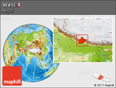 Physical Location Map of West, within the entire country