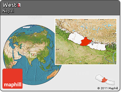 Satellite Location Map of West, highlighted country