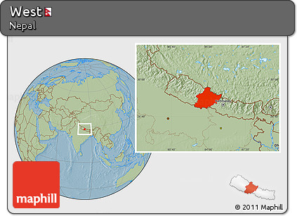 Savanna Style Location Map of West, hill shading