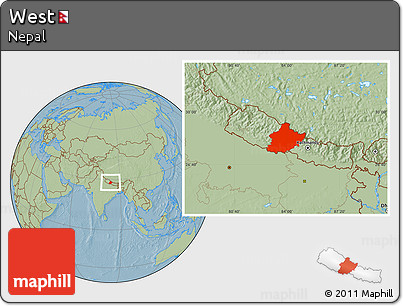 Savanna Style Location Map of West, hill shading