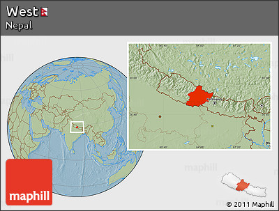 Savanna Style Location Map of West, hill shading