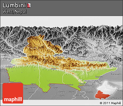 Physical 3D Map of Lumbini, desaturated