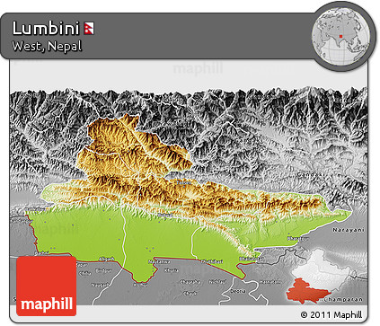 Physical 3D Map of Lumbini, desaturated