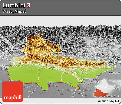 Physical 3D Map of Lumbini, desaturated