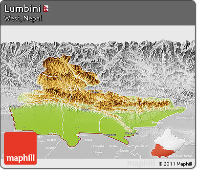 Physical 3D Map of Lumbini, lighten, desaturated