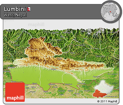 Physical 3D Map of Lumbini, satellite outside