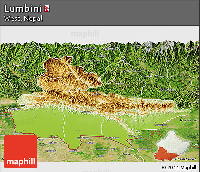 Physical 3D Map of Lumbini, satellite outside