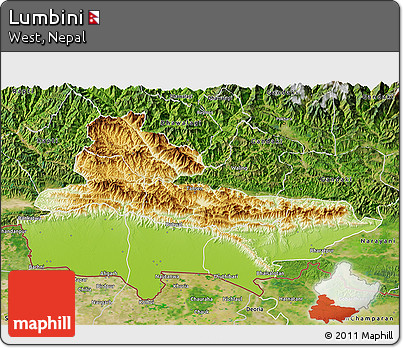 Physical 3D Map of Lumbini, satellite outside
