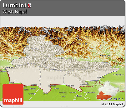 Shaded Relief 3D Map of Lumbini, physical outside