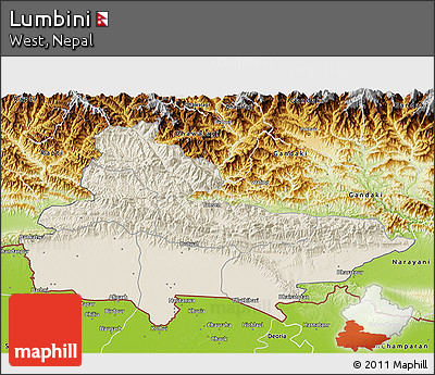 Shaded Relief 3D Map of Lumbini, physical outside