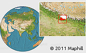 Satellite Location Map of Lumbini, highlighted parent region