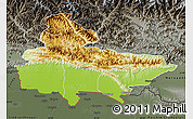 Physical Map of Lumbini, darken, semi-desaturated