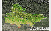 Satellite Map of Lumbini, darken, semi-desaturated