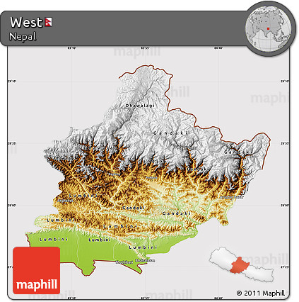 Physical Map of West, cropped outside