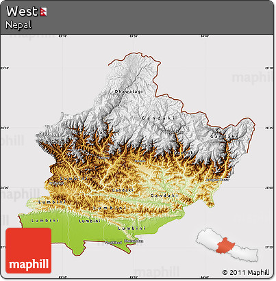 Physical Map of West, cropped outside